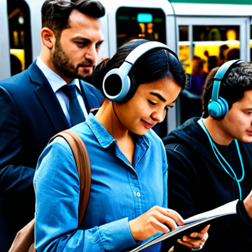 Home 4 **
A diverse group of people, fully clothed in professional and casual attire, are depicted engaging with various news platforms: a woman listening to a podcast on headphones during her commute, a man reading a newspaper at a cafe, and a young adult scrolling through a news app on their phone. The background subtly blends iconic landmarks from around the world, symbolizing global news. Emphasize the importance of media literacy with a subtle watermark that reads "Think Critically." Safe for work, appropriate content, professional, perfect anatomy, natural proportions, well-formed hands, proper finger count.
**